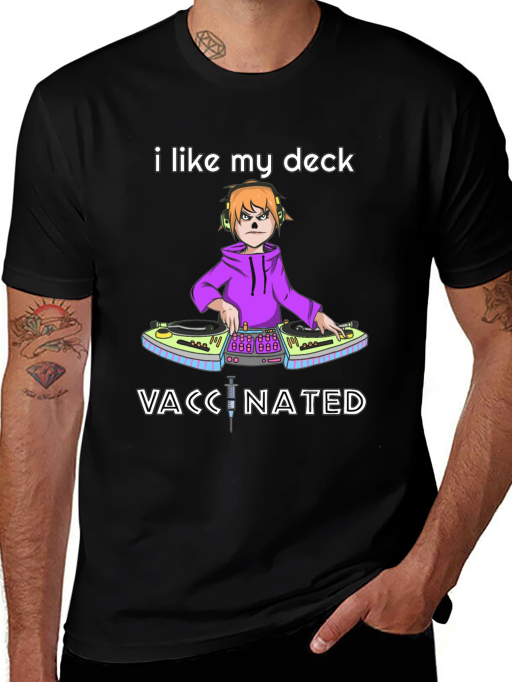 I Like My Deck Vaccinated Black T-Shirt