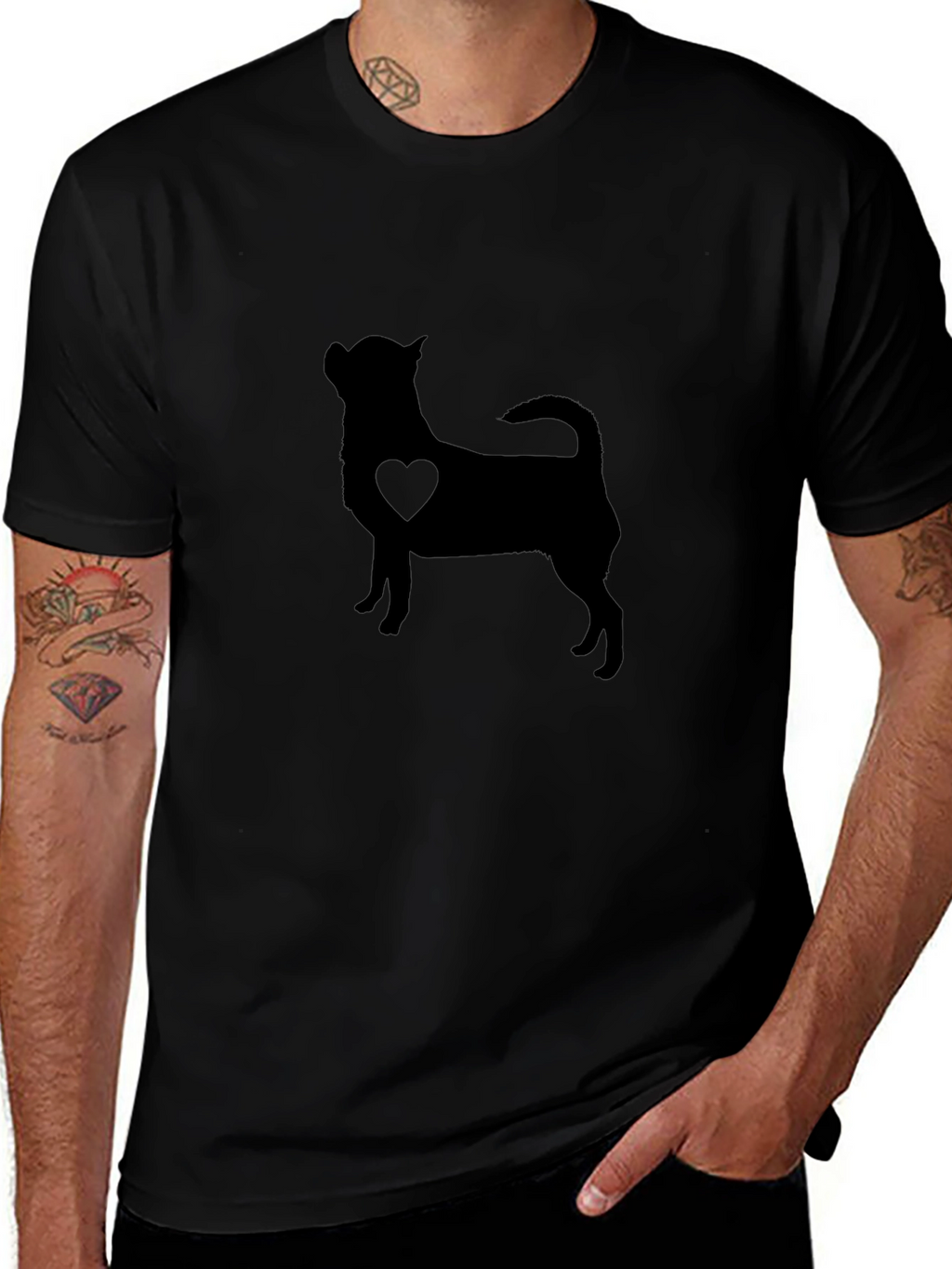 Chihuahua Heart Silhouette Mens Black T-Shirt