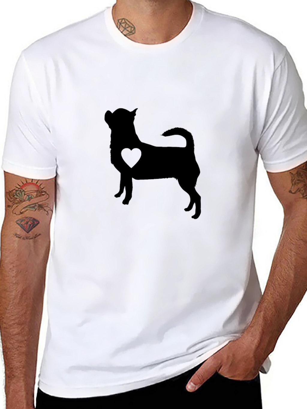 Chihuahua Heart Silhouette Mens Black T-Shirt