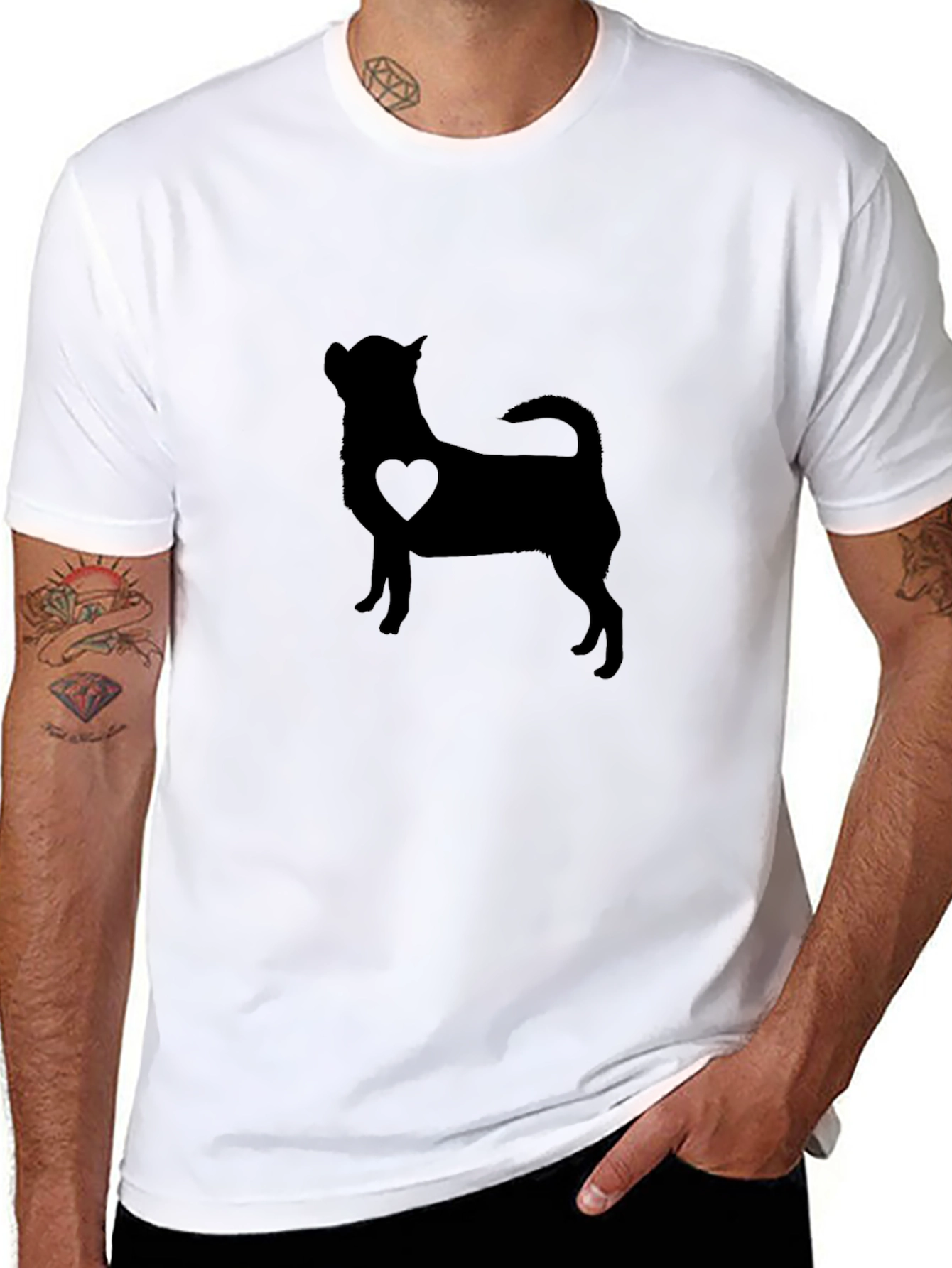 Chihuahua Heart Silhouette Mens Black T-Shirt