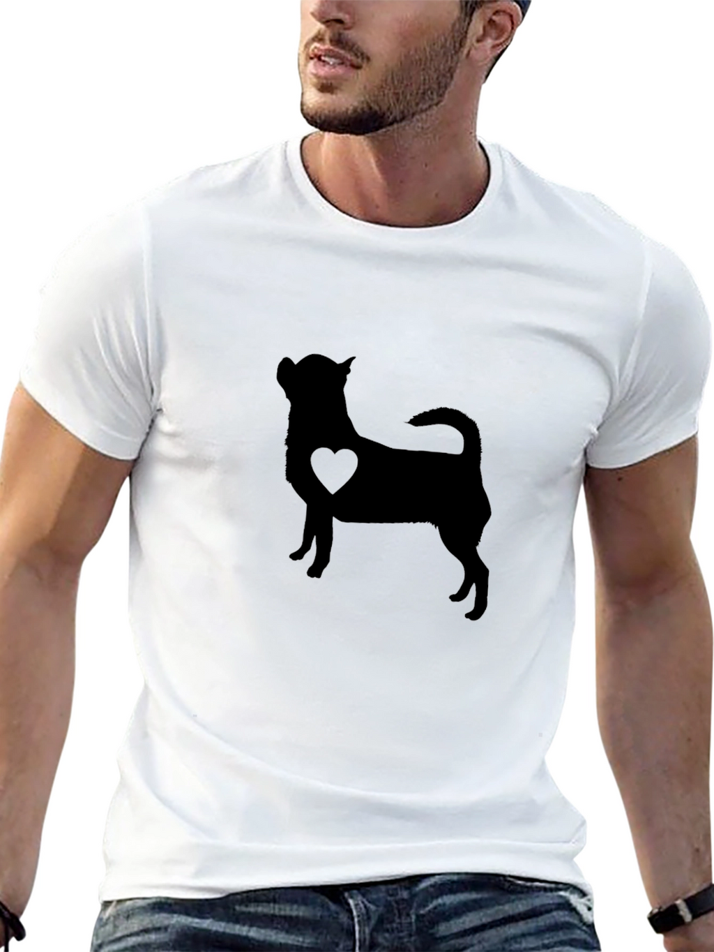 Chihuahua Heart Silhouette Mens Black T-Shirt