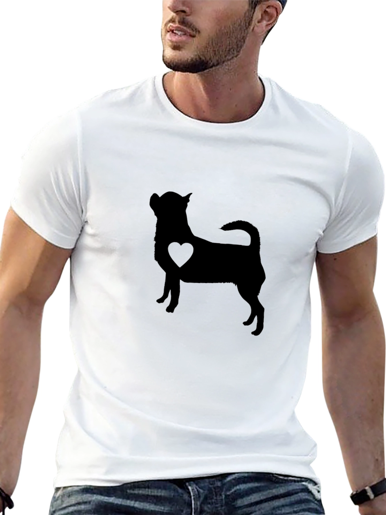 Chihuahua Heart Silhouette Mens Black T-Shirt