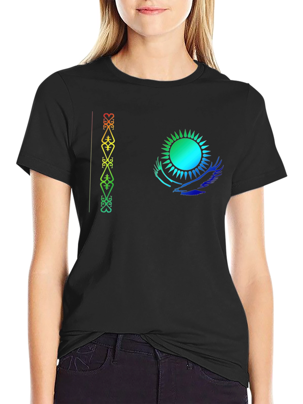 Kazakhstan Flag Inspired Black T-Shirt