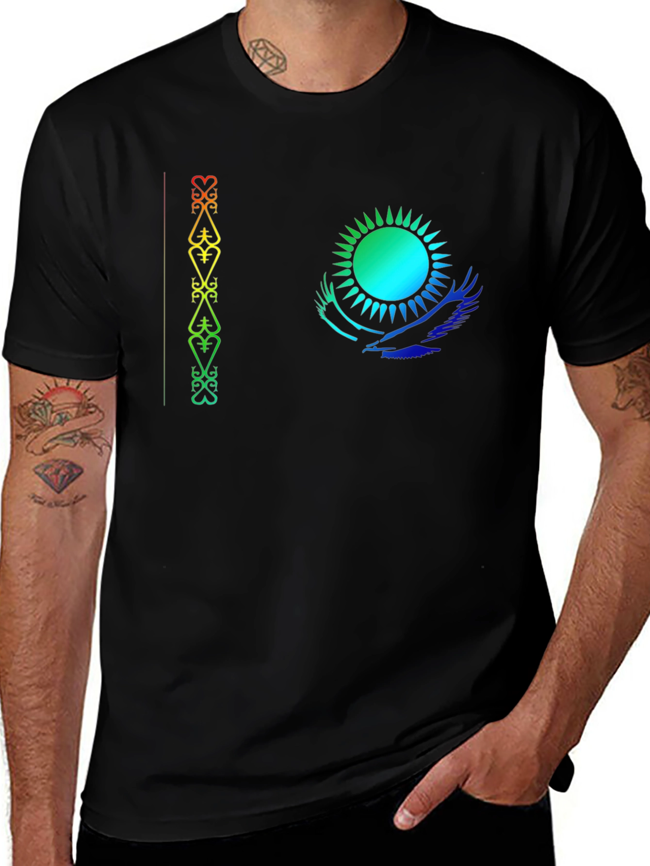 Kazakhstan Flag Inspired Black T-Shirt