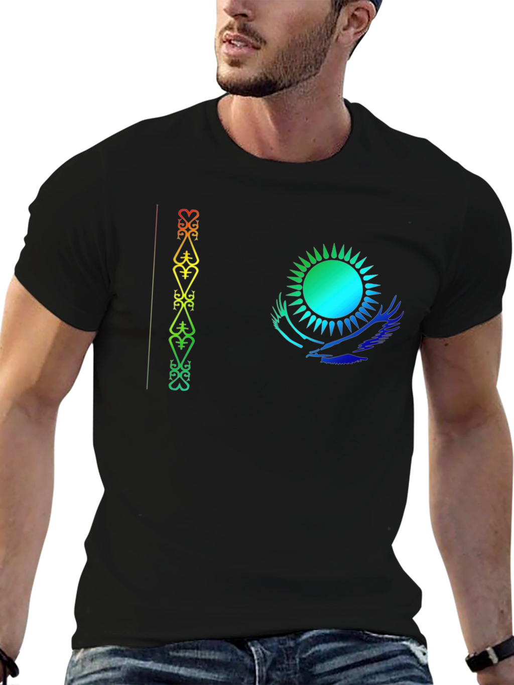Kazakhstan Flag Inspired Black T-Shirt