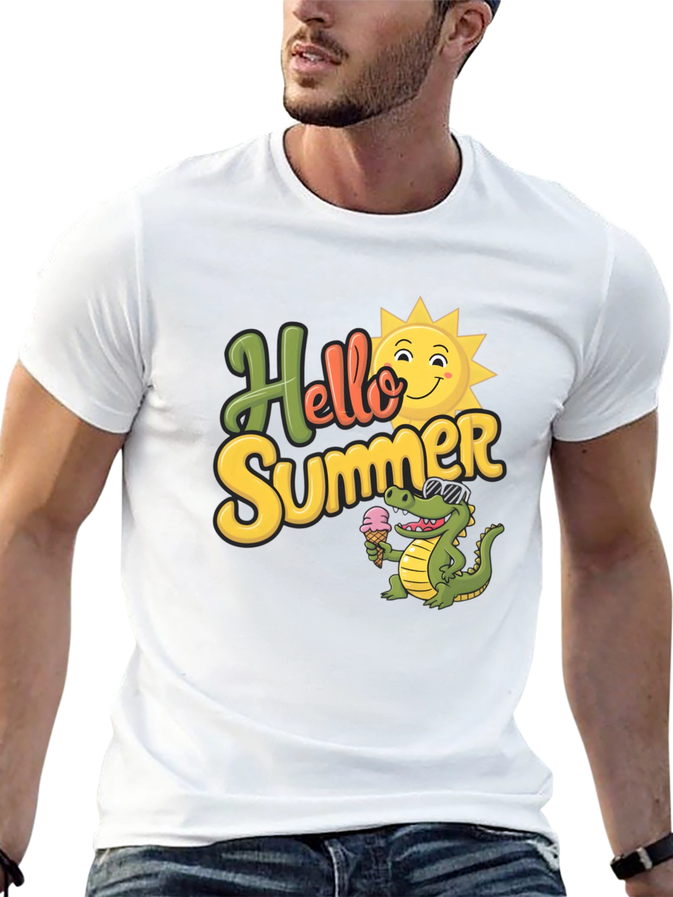Hello Summer T-Shirt with Cute Crocodile Design
