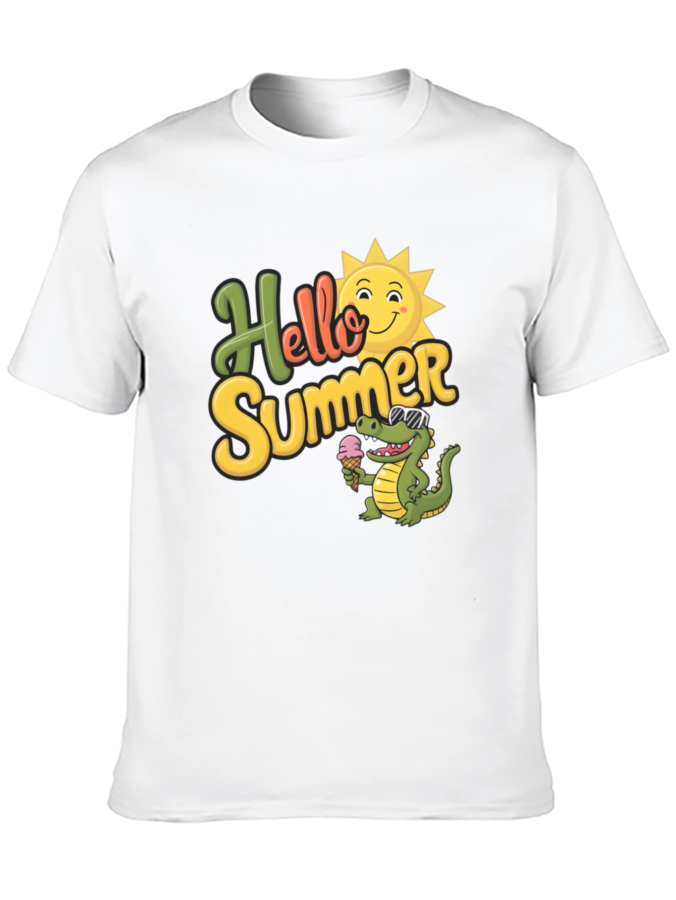 Hello Summer T-Shirt with Cute Crocodile Design