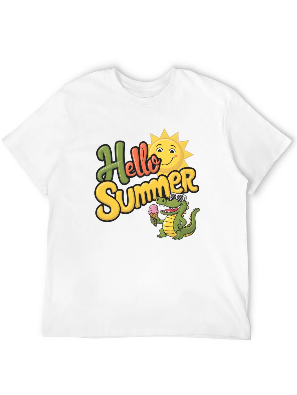 Hello Summer T-Shirt with Cute Crocodile Design