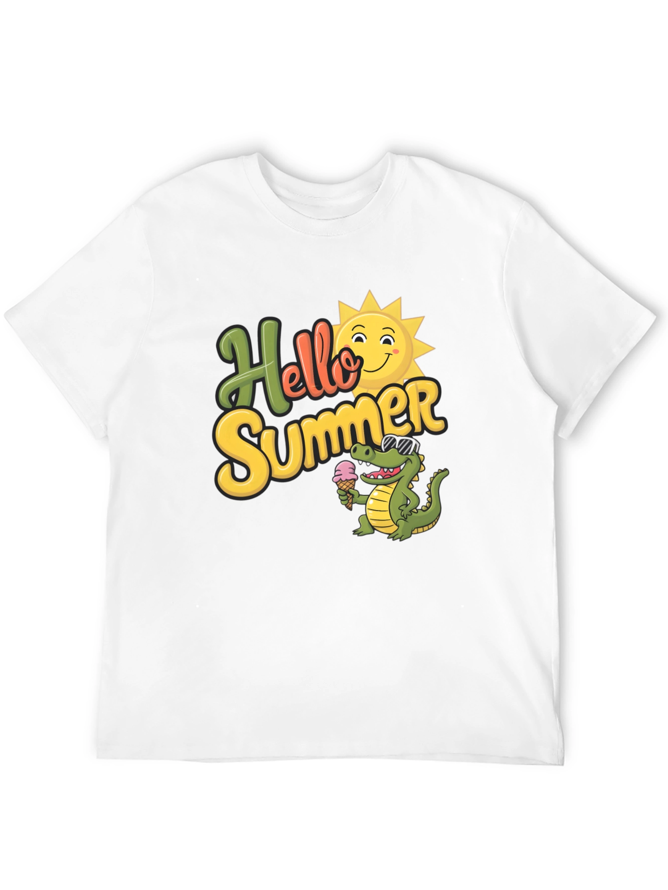 Hello Summer T-Shirt with Cute Crocodile Design