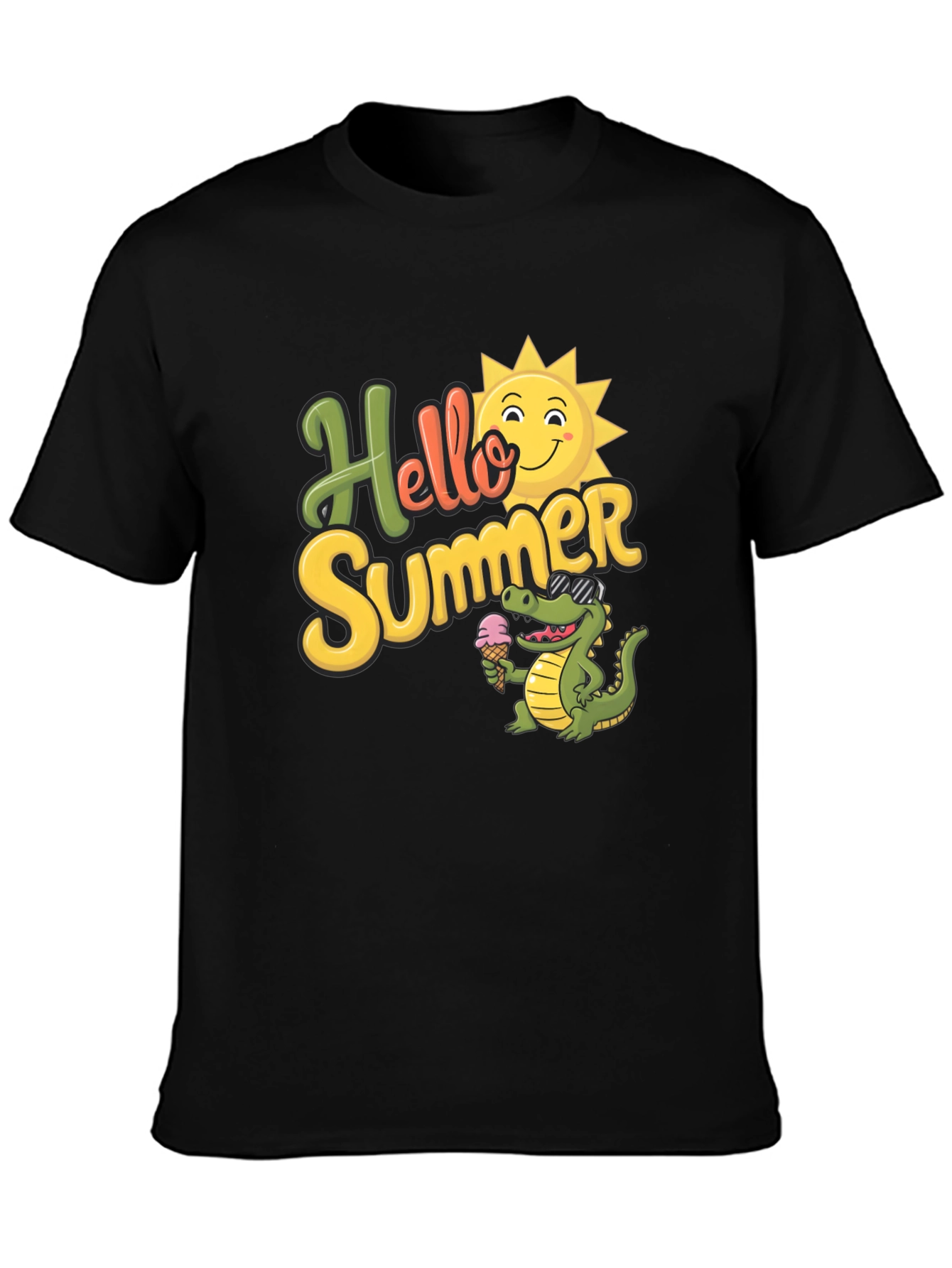 Hello Summer T-Shirt with Cute Crocodile Design