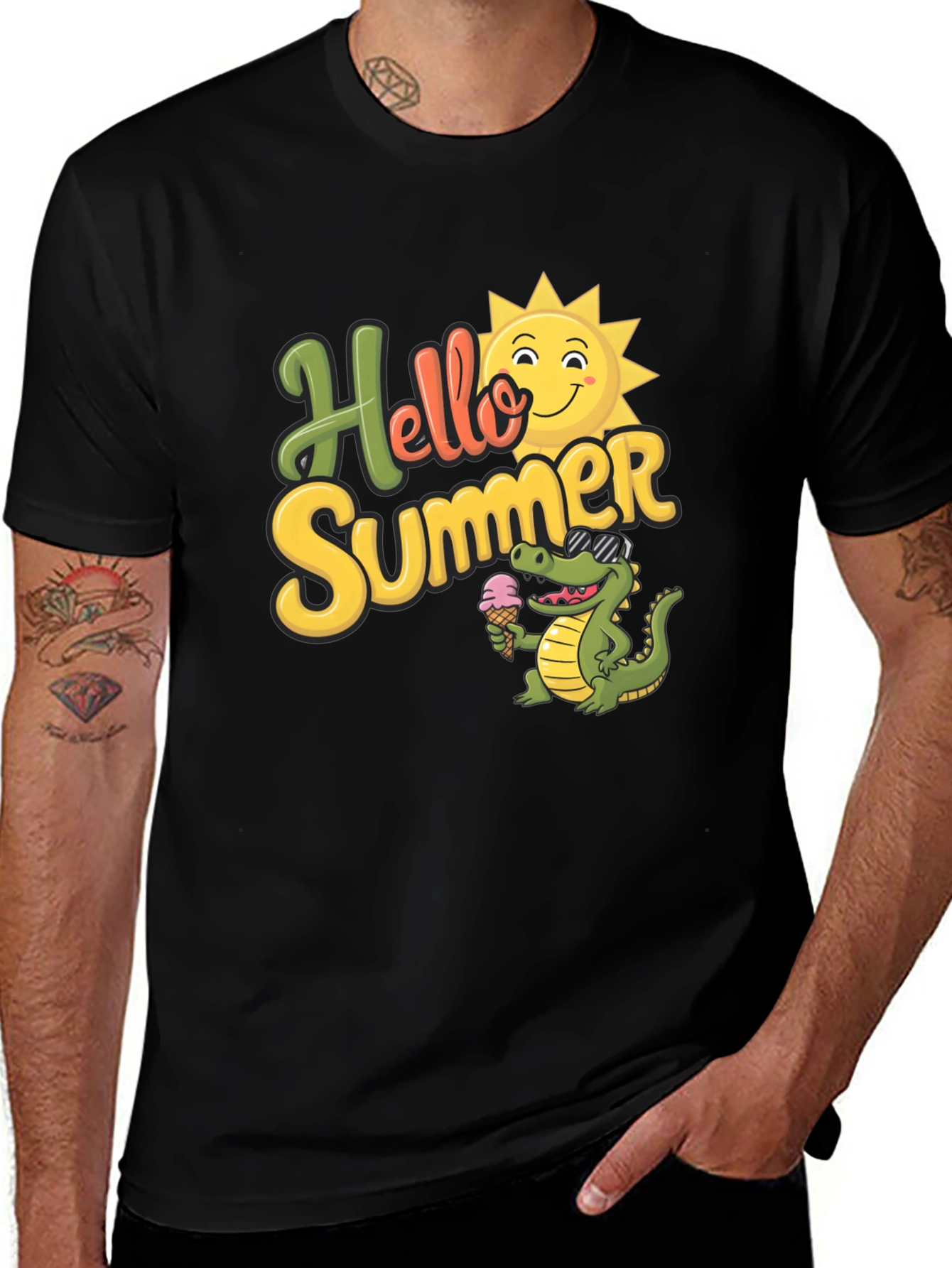 Hello Summer T-Shirt with Cute Crocodile Design
