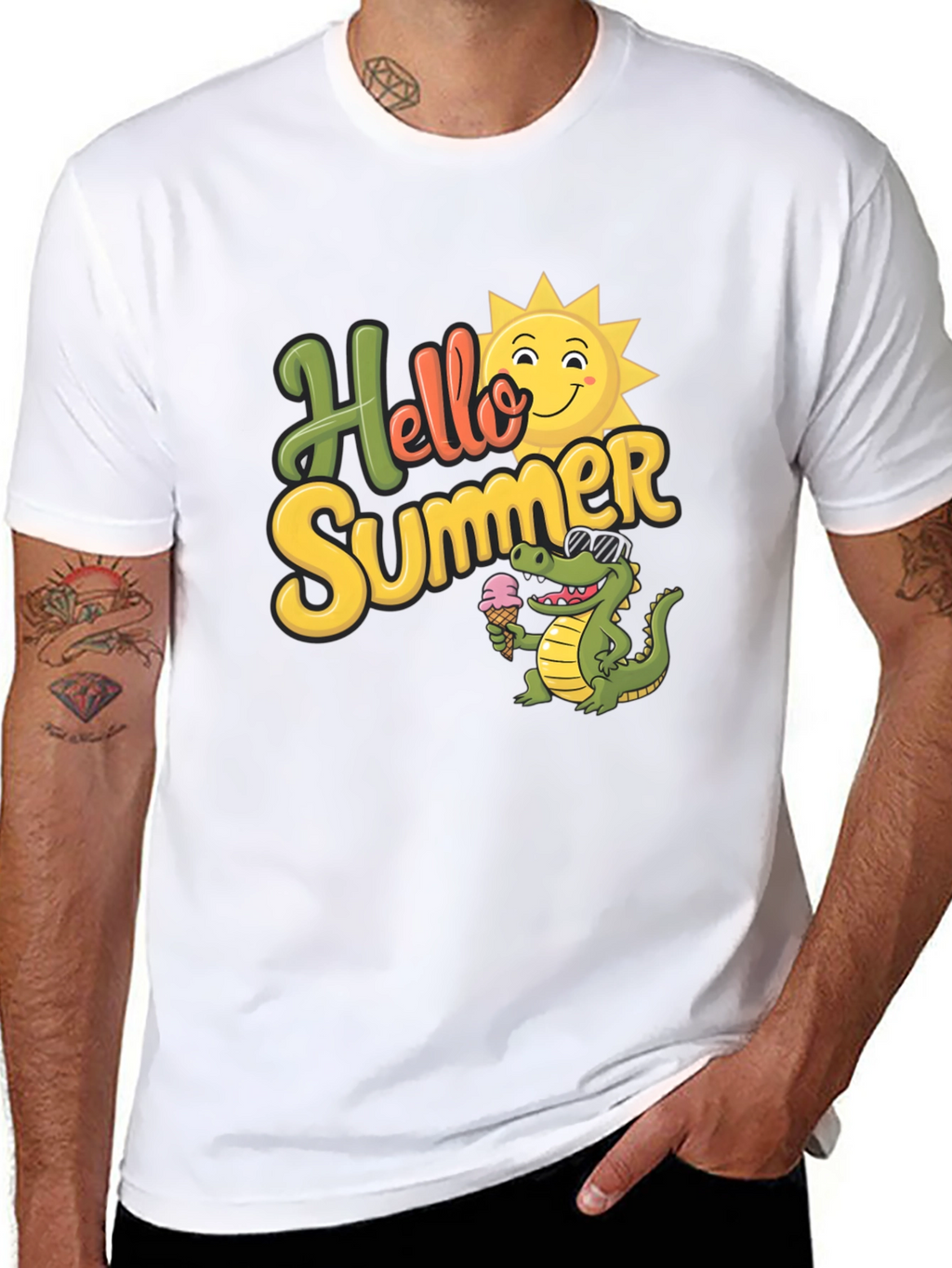 Hello Summer T-Shirt with Cute Crocodile Design