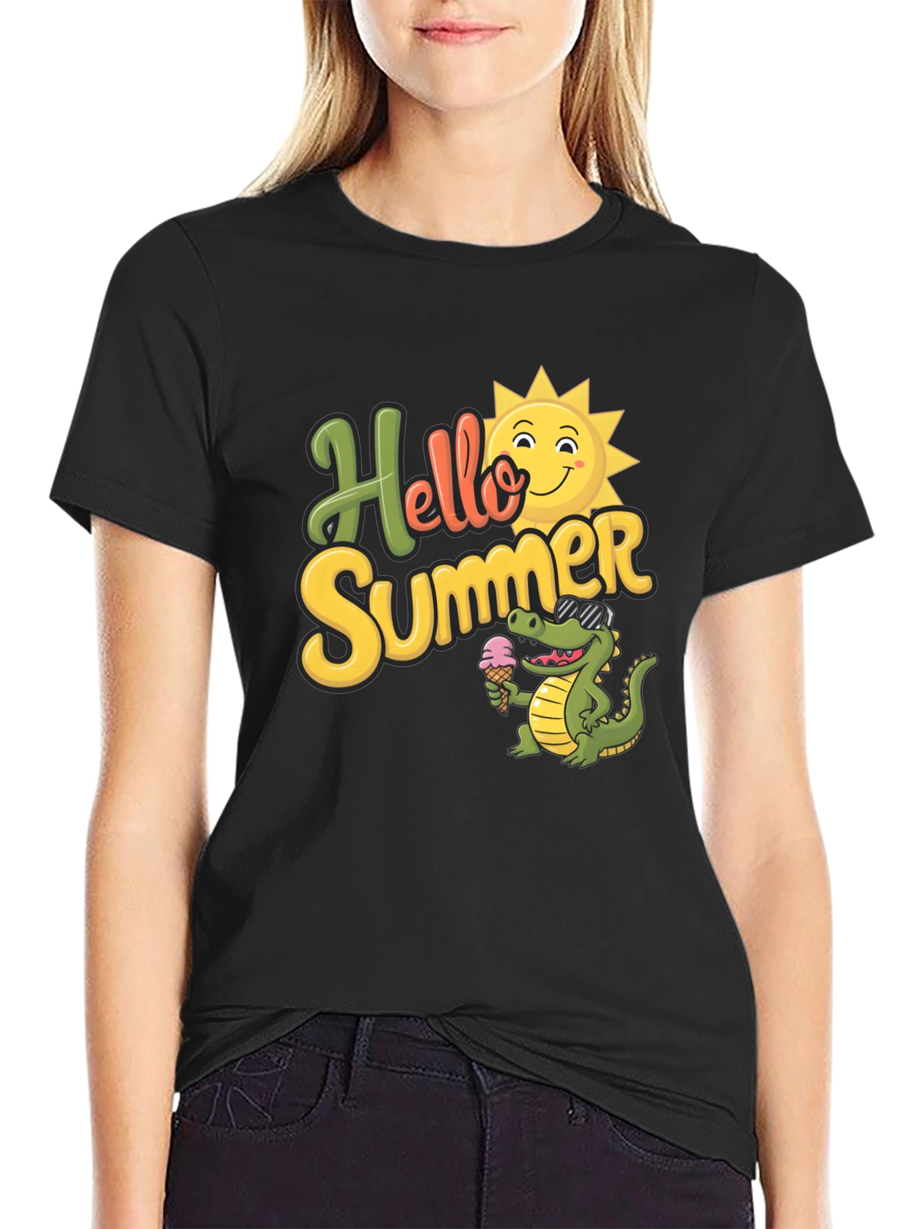 Hello Summer T-Shirt with Cute Crocodile Design