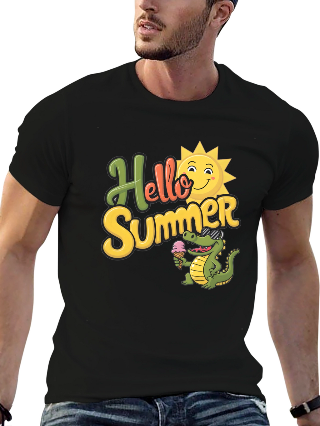 Hello Summer T-Shirt with Cute Crocodile Design
