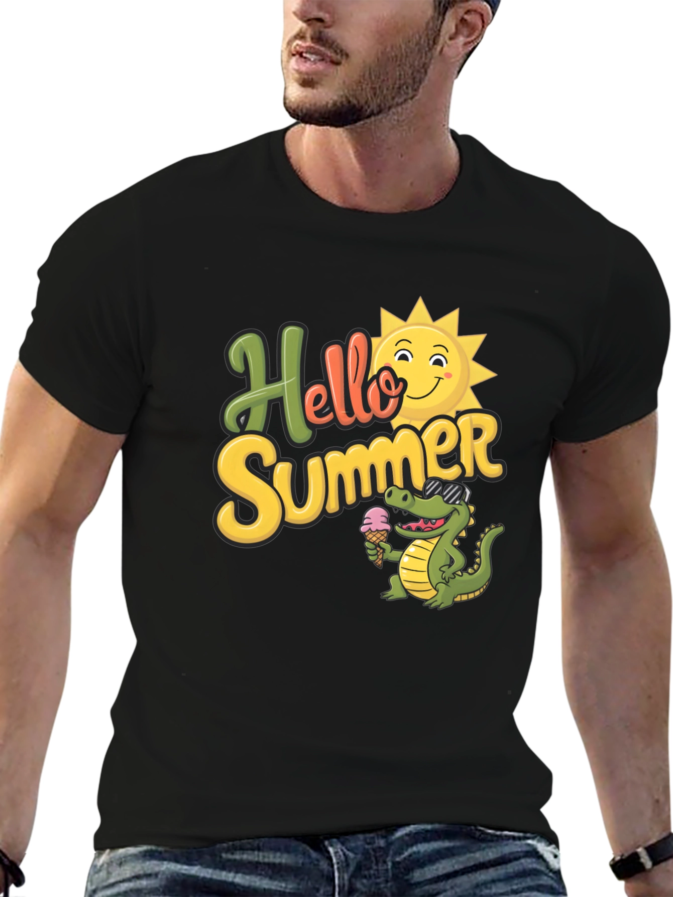 Hello Summer T-Shirt with Cute Crocodile Design