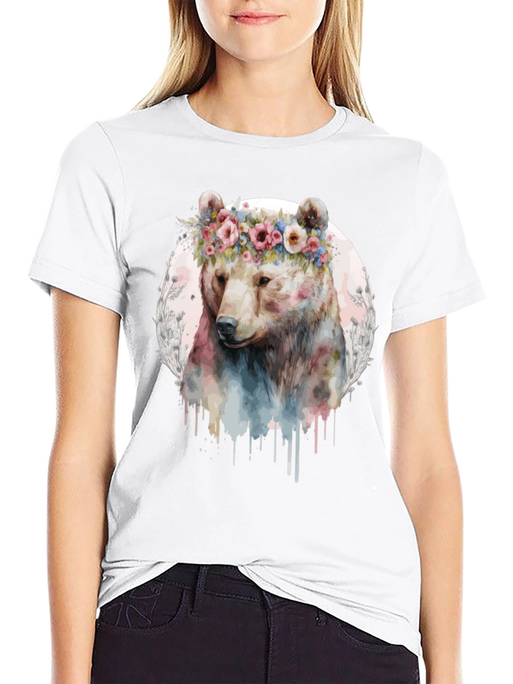 Bear with Flower Crown Graphic Tee