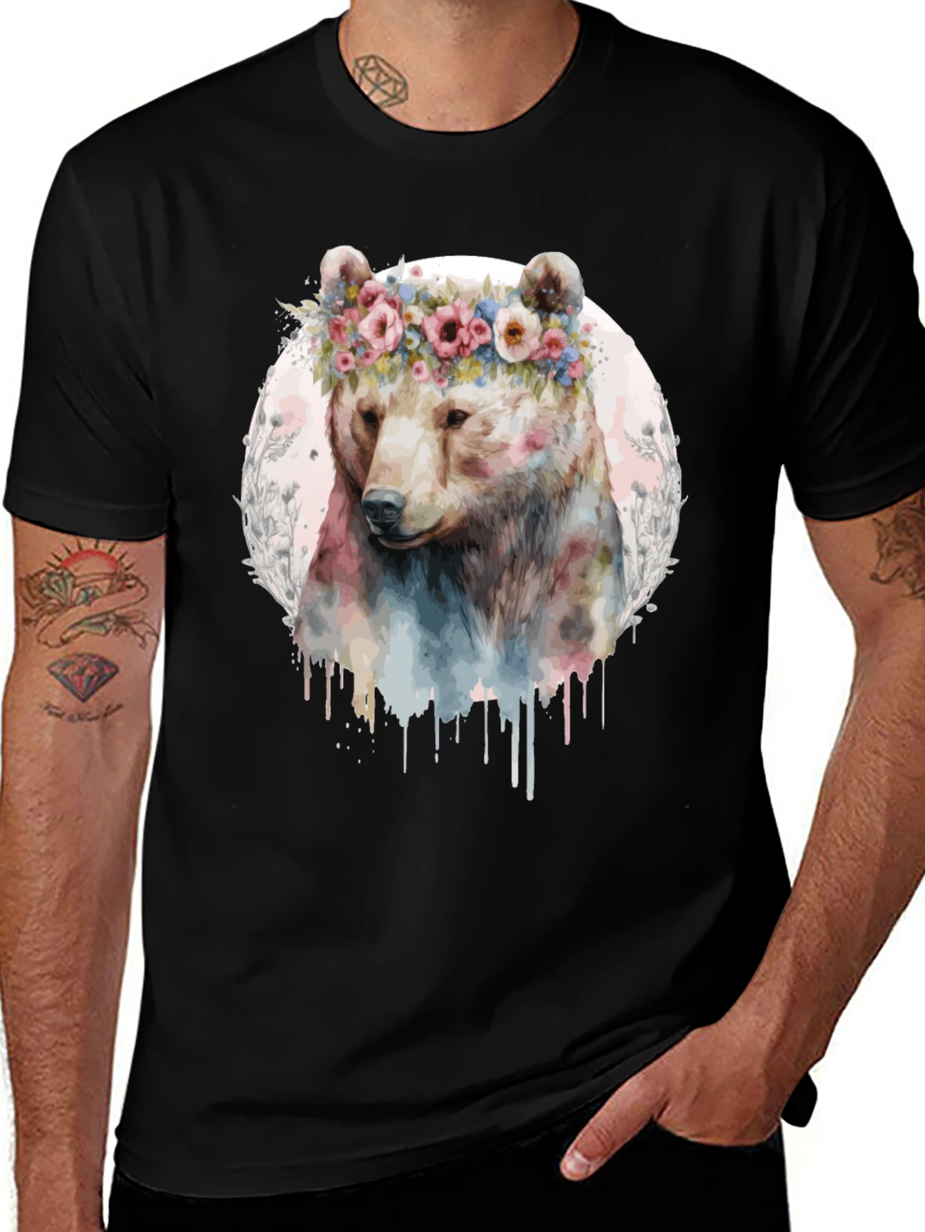 Bear with Flower Crown Graphic Tee