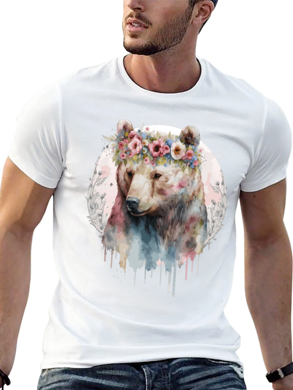 Bear with Flower Crown Graphic Tee