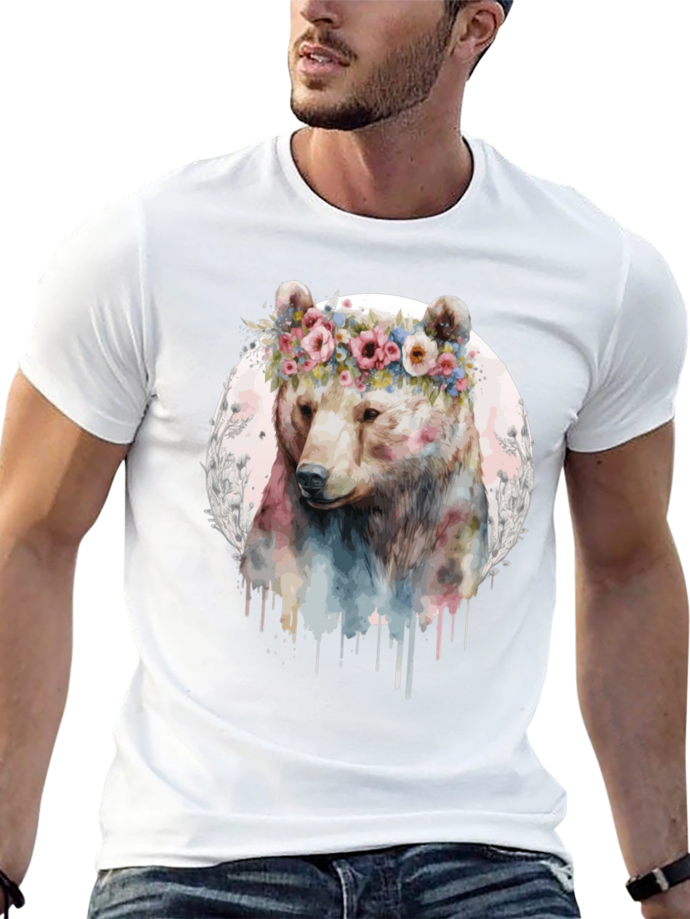 Bear with Flower Crown Graphic Tee