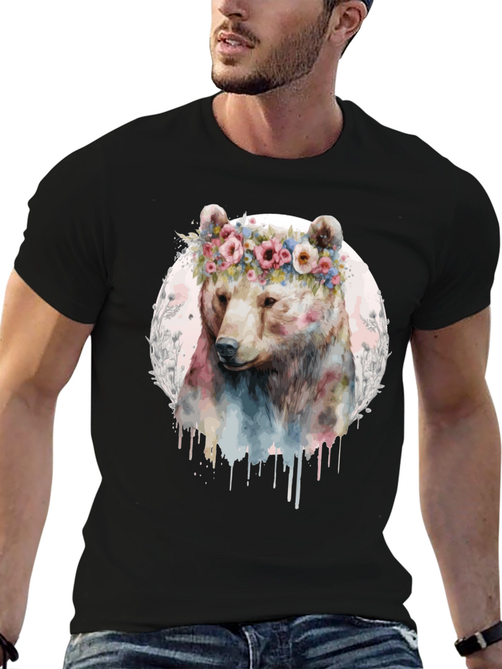 Bear with Flower Crown Graphic Tee