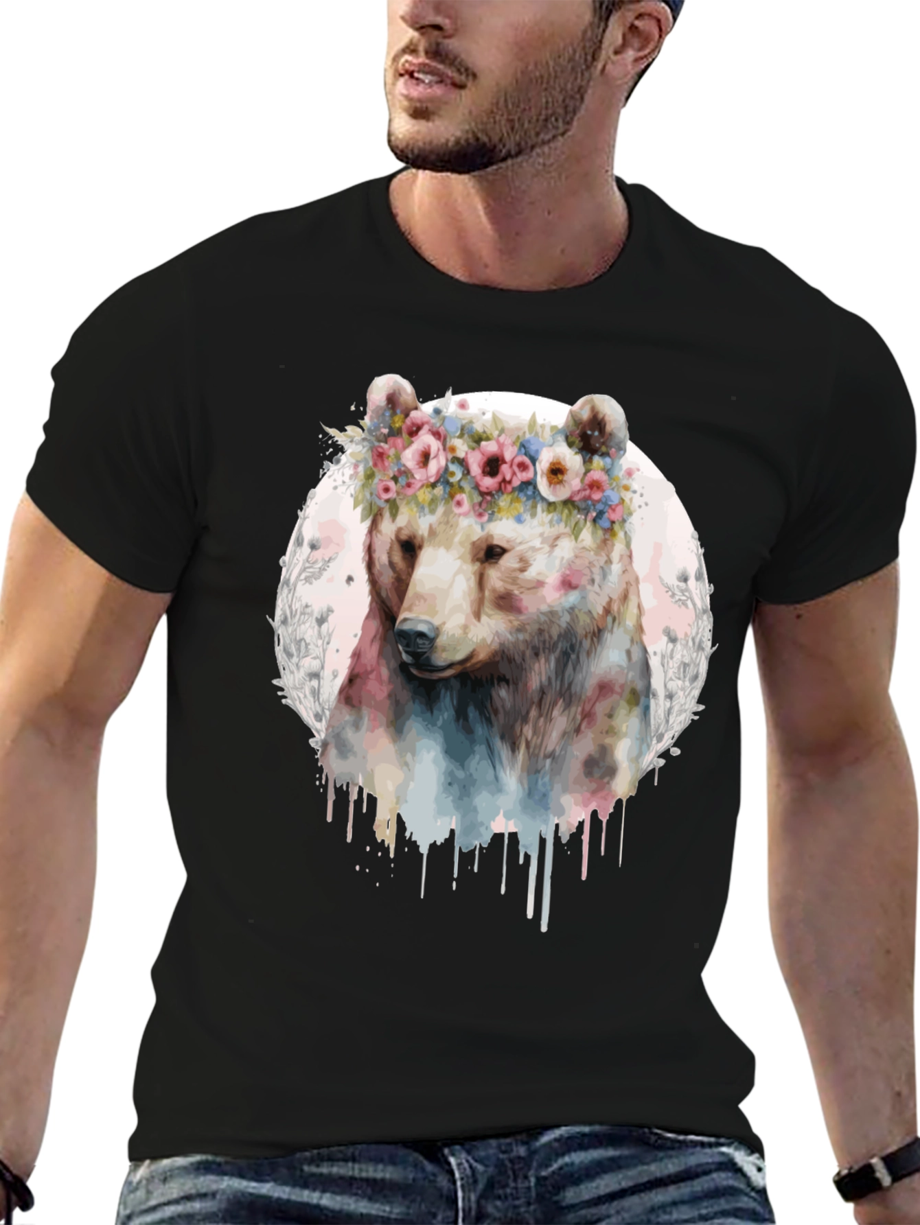 Bear with Flower Crown Graphic Tee