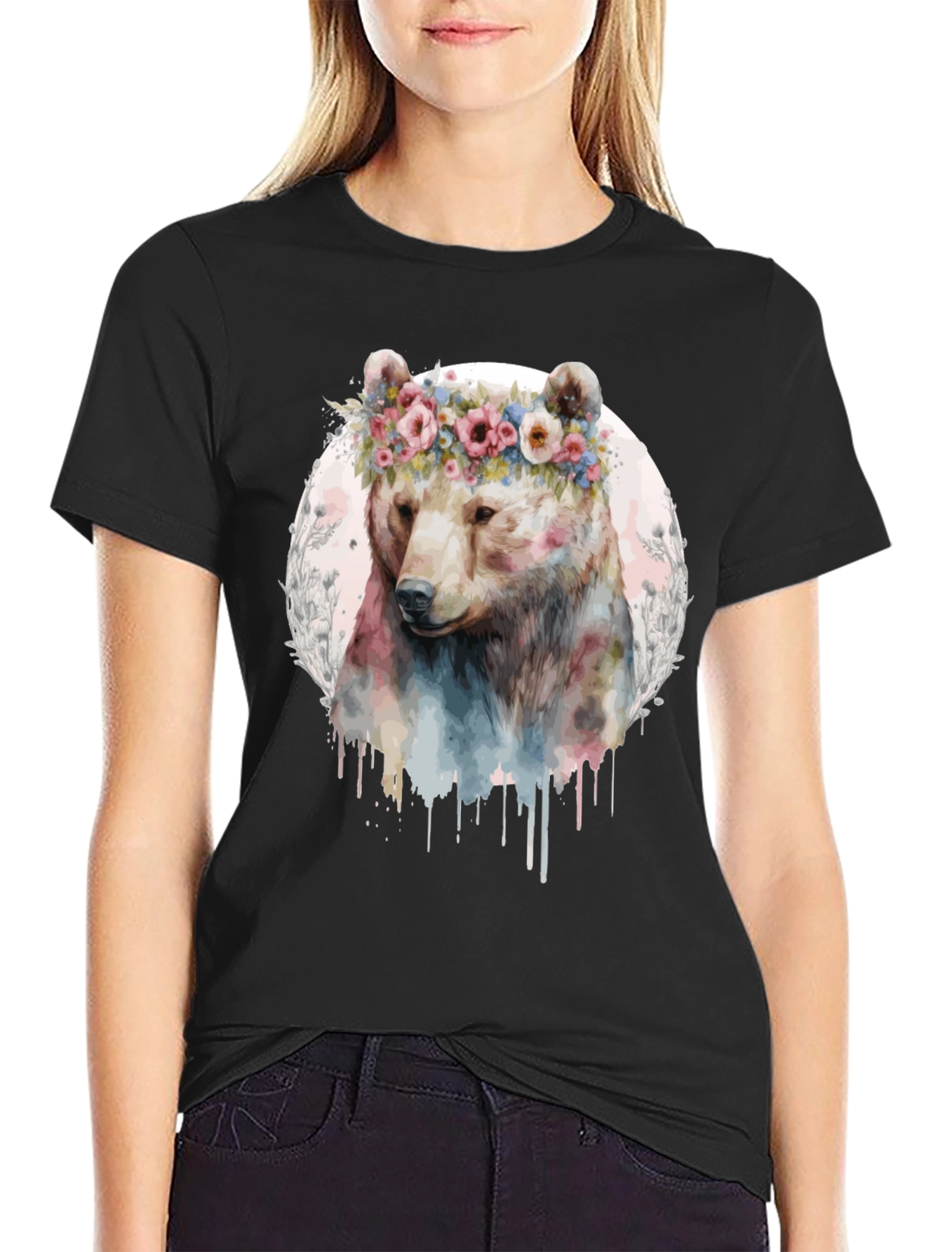 Bear with Flower Crown Graphic Tee