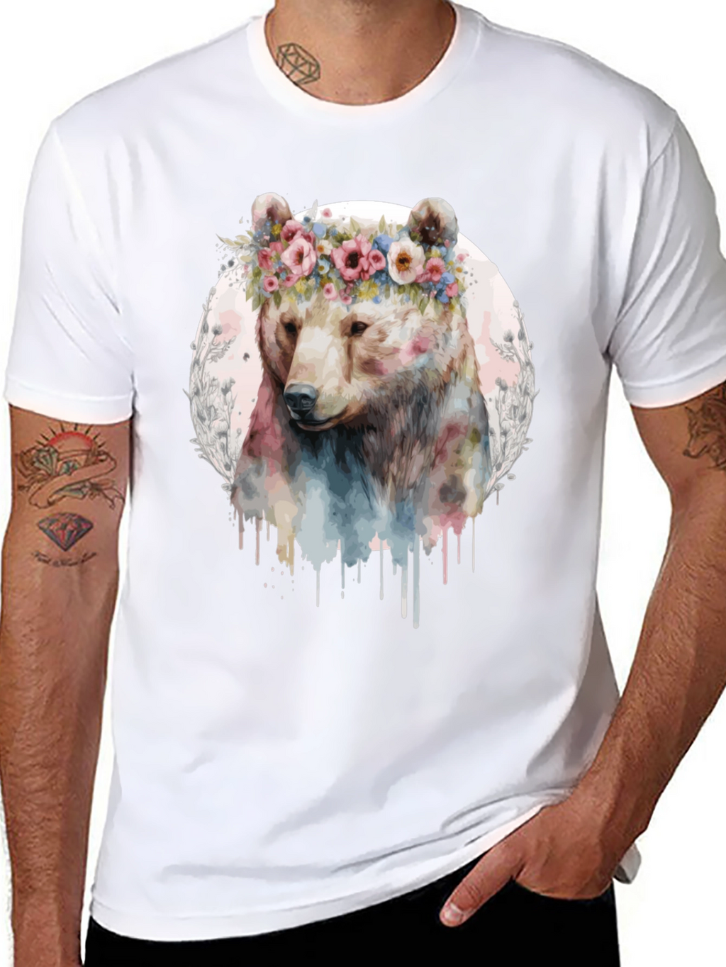 Bear with Flower Crown Graphic Tee