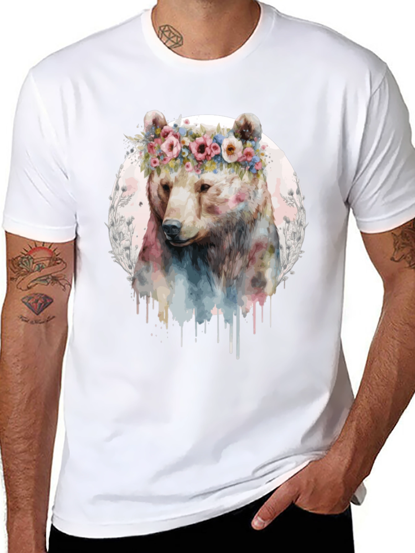 Bear with Flower Crown Graphic Tee