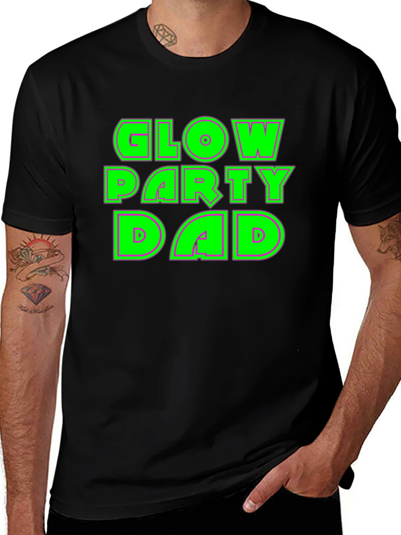 Glow Party Dad T-Shirt - Neon Green Print