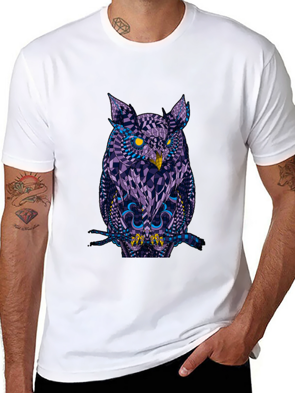 Geometric Owl Graphic Black T-Shirt