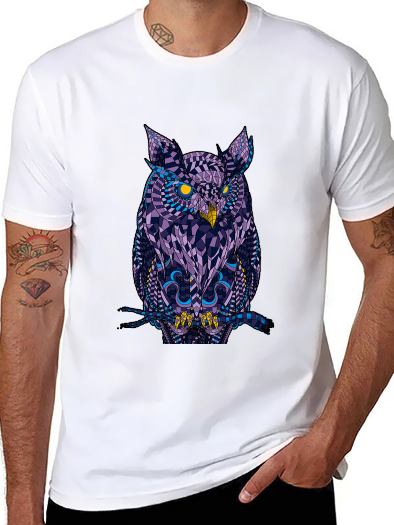 Geometric Owl Graphic Black T-Shirt
