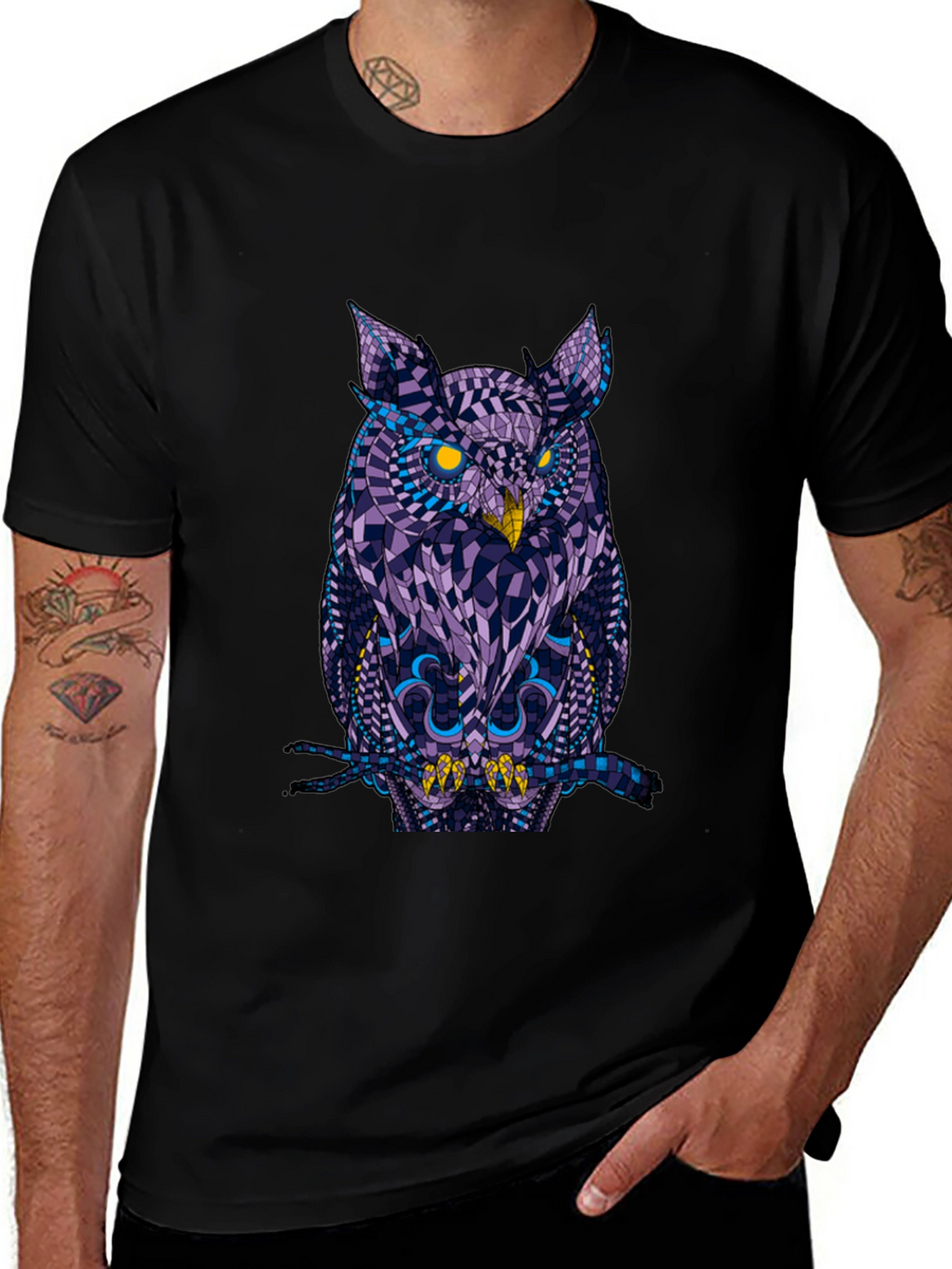 Geometric Owl Graphic Black T-Shirt