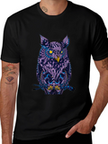 Geometric Owl Graphic Black T-Shirt
