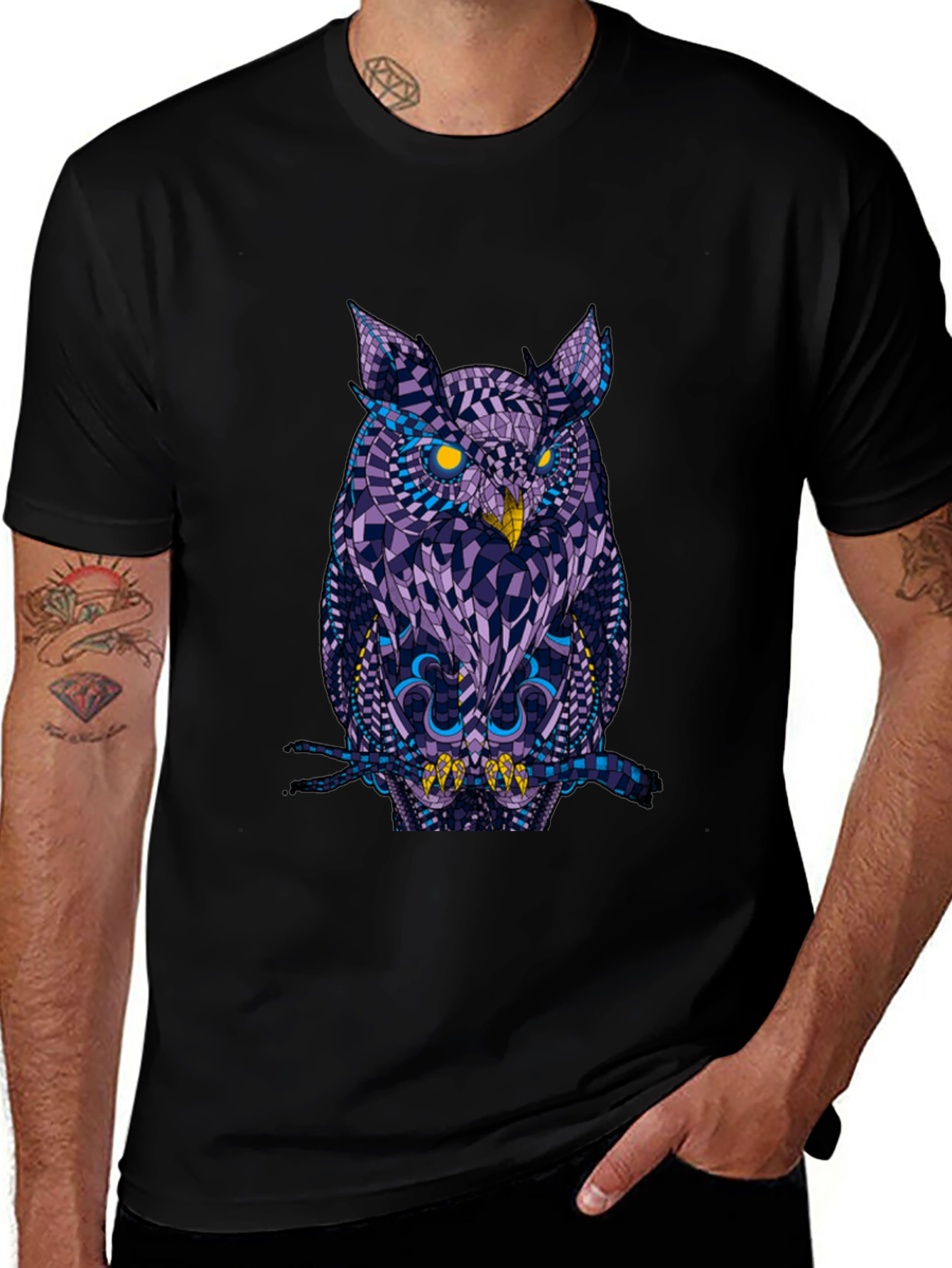 Geometric Owl Graphic Black T-Shirt