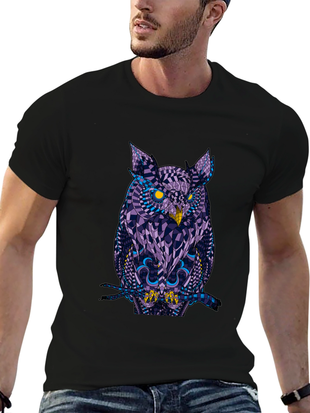 Geometric Owl Graphic Black T-Shirt