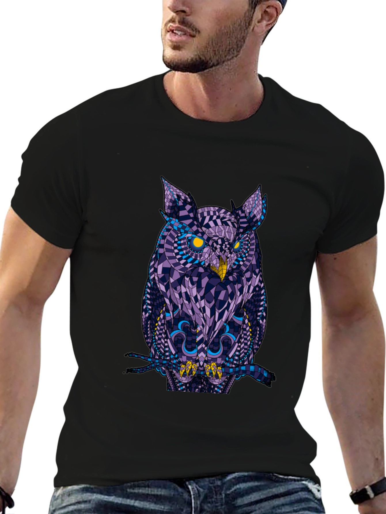 Geometric Owl Graphic Black T-Shirt