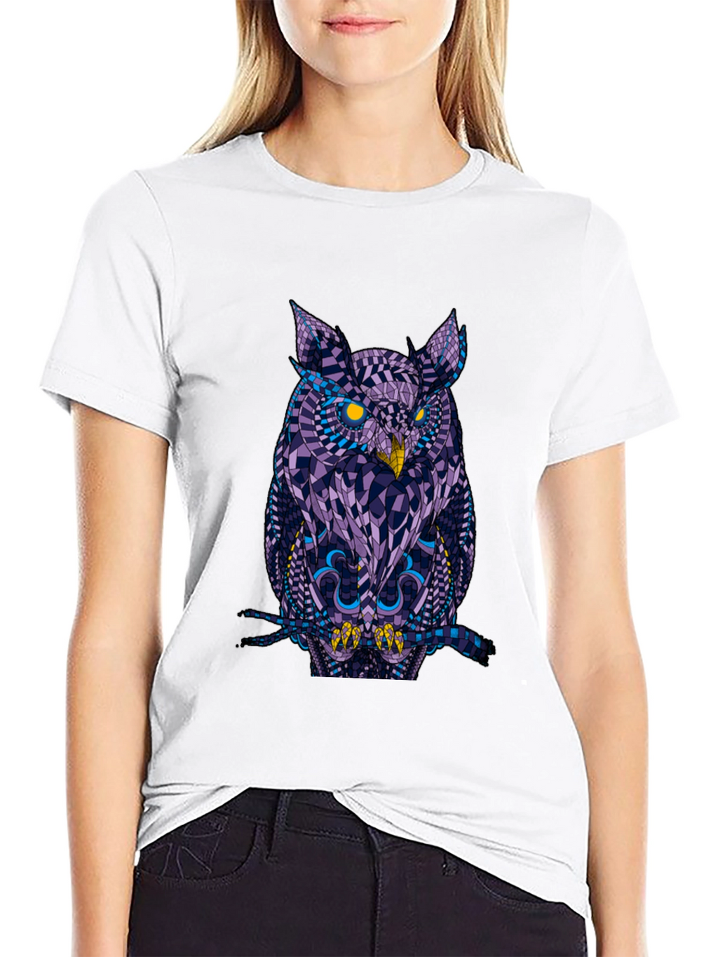 Geometric Owl Graphic Black T-Shirt