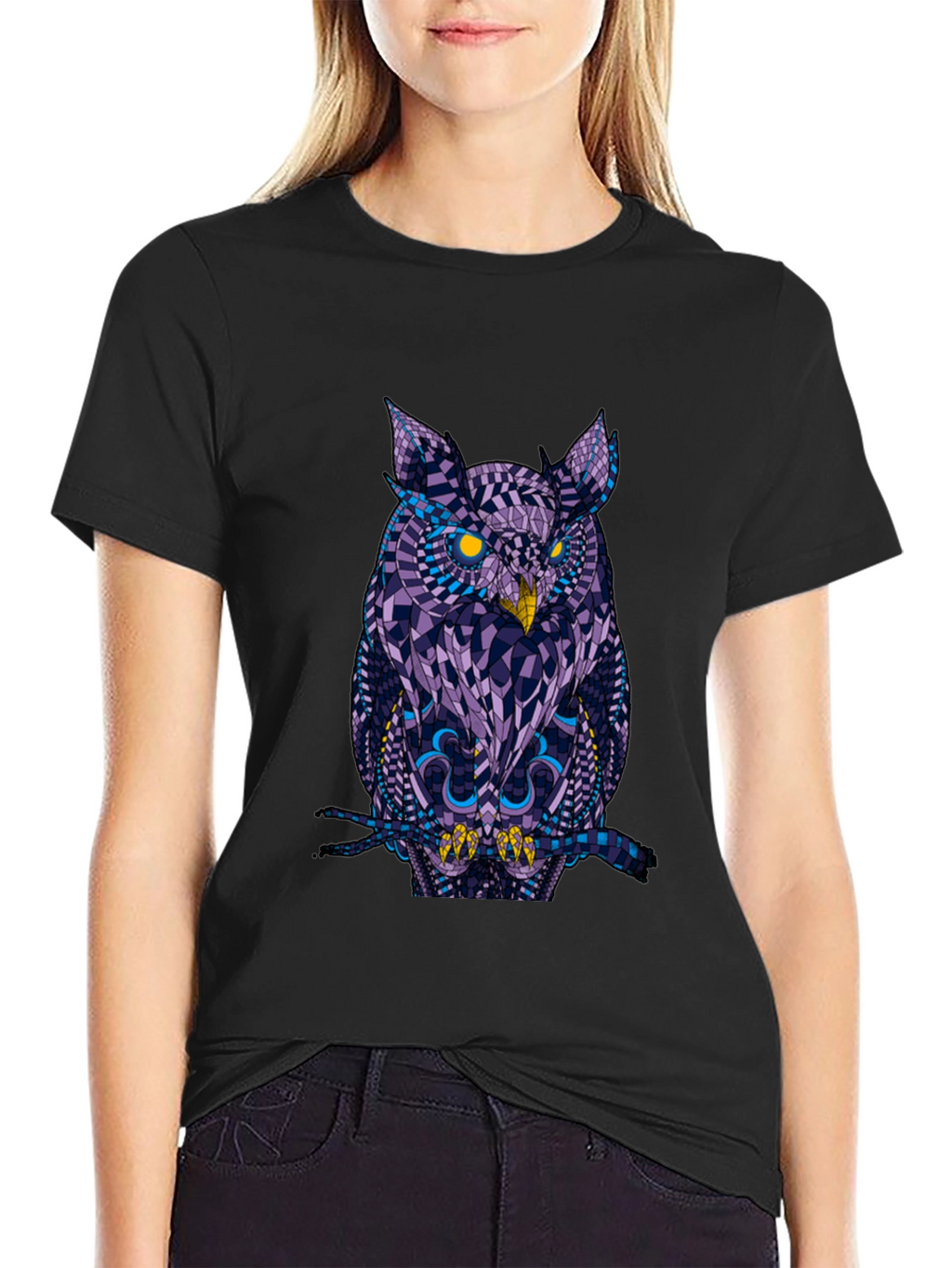Geometric Owl Graphic Black T-Shirt