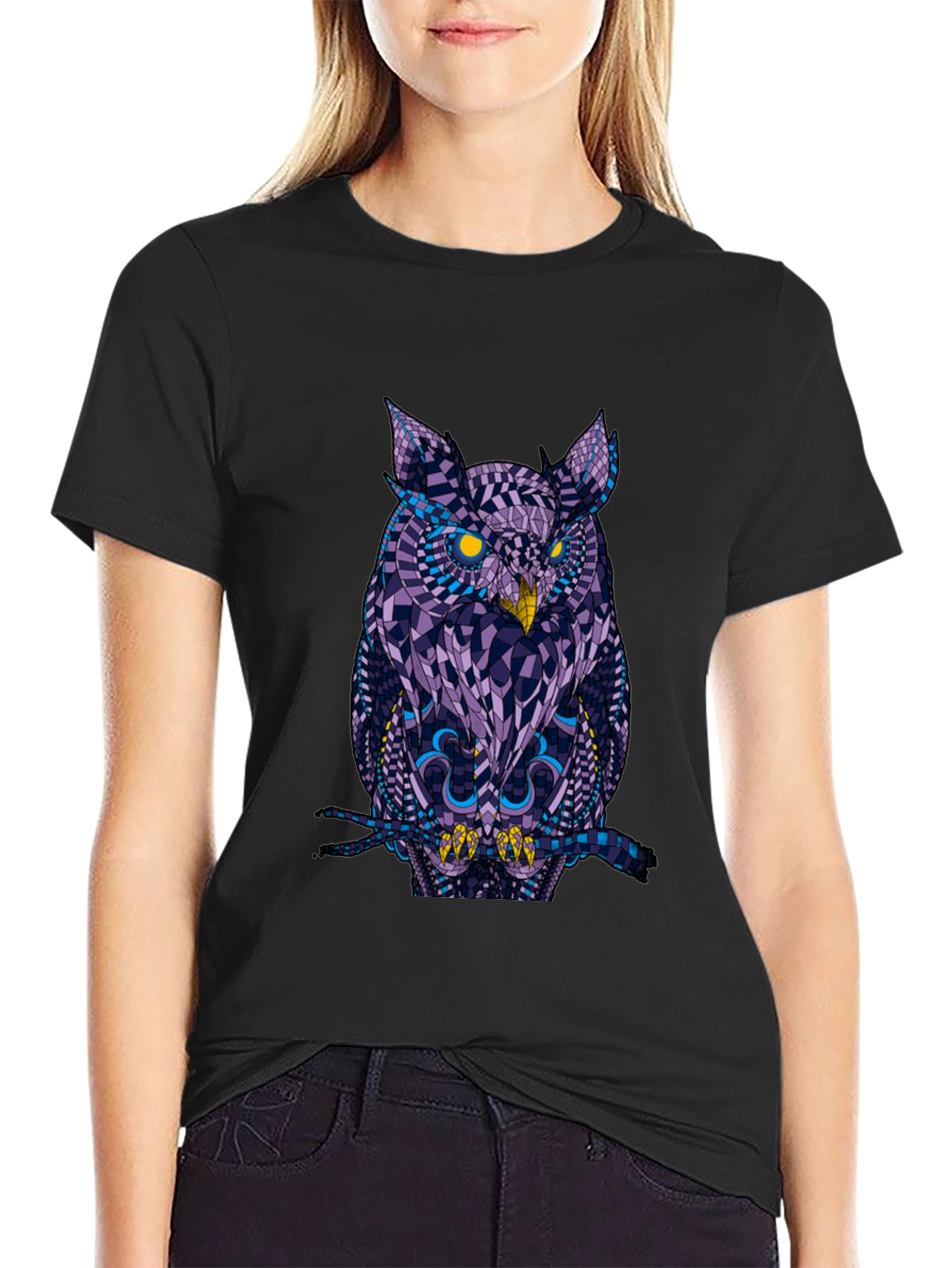 Geometric Owl Graphic Black T-Shirt