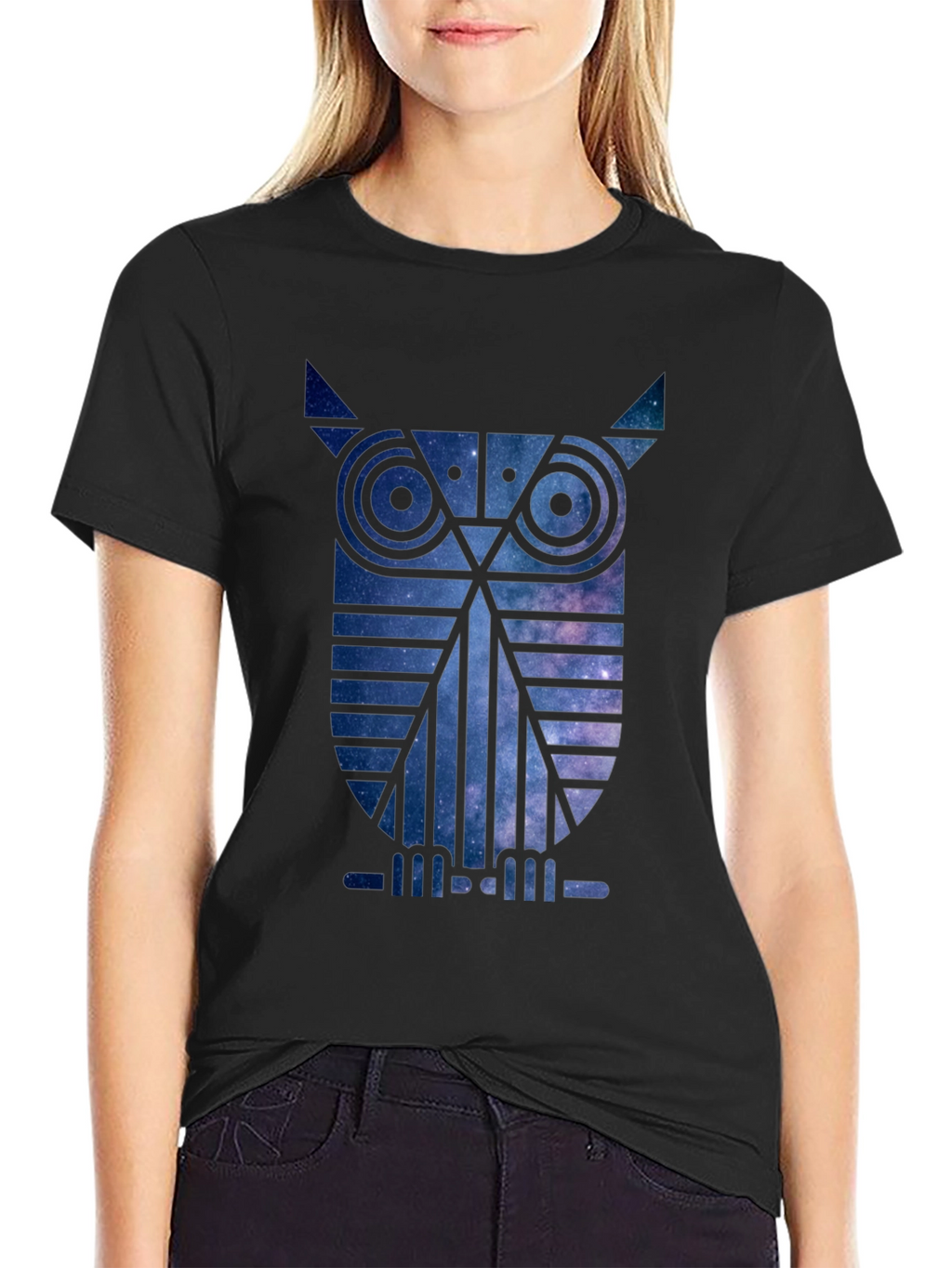 Galaxy Owl Graphic Print Black T-Shirt