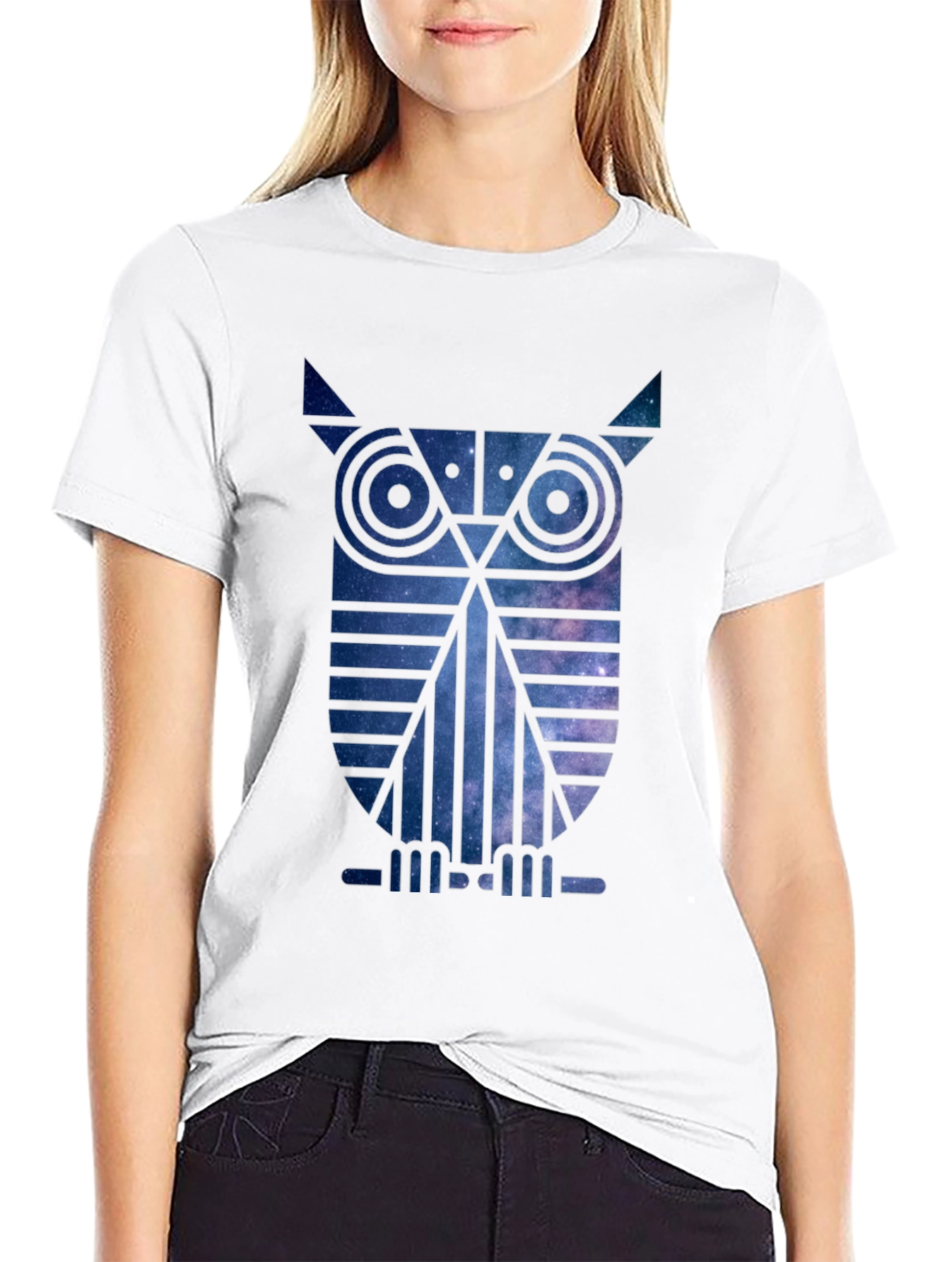 Galaxy Owl Graphic Print Black T-Shirt