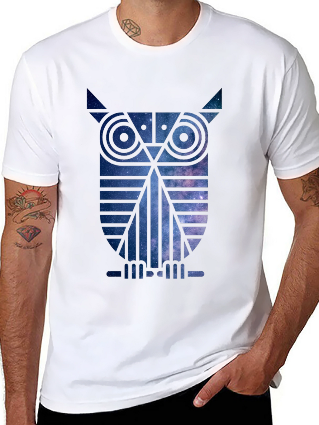Galaxy Owl Graphic Print Black T-Shirt