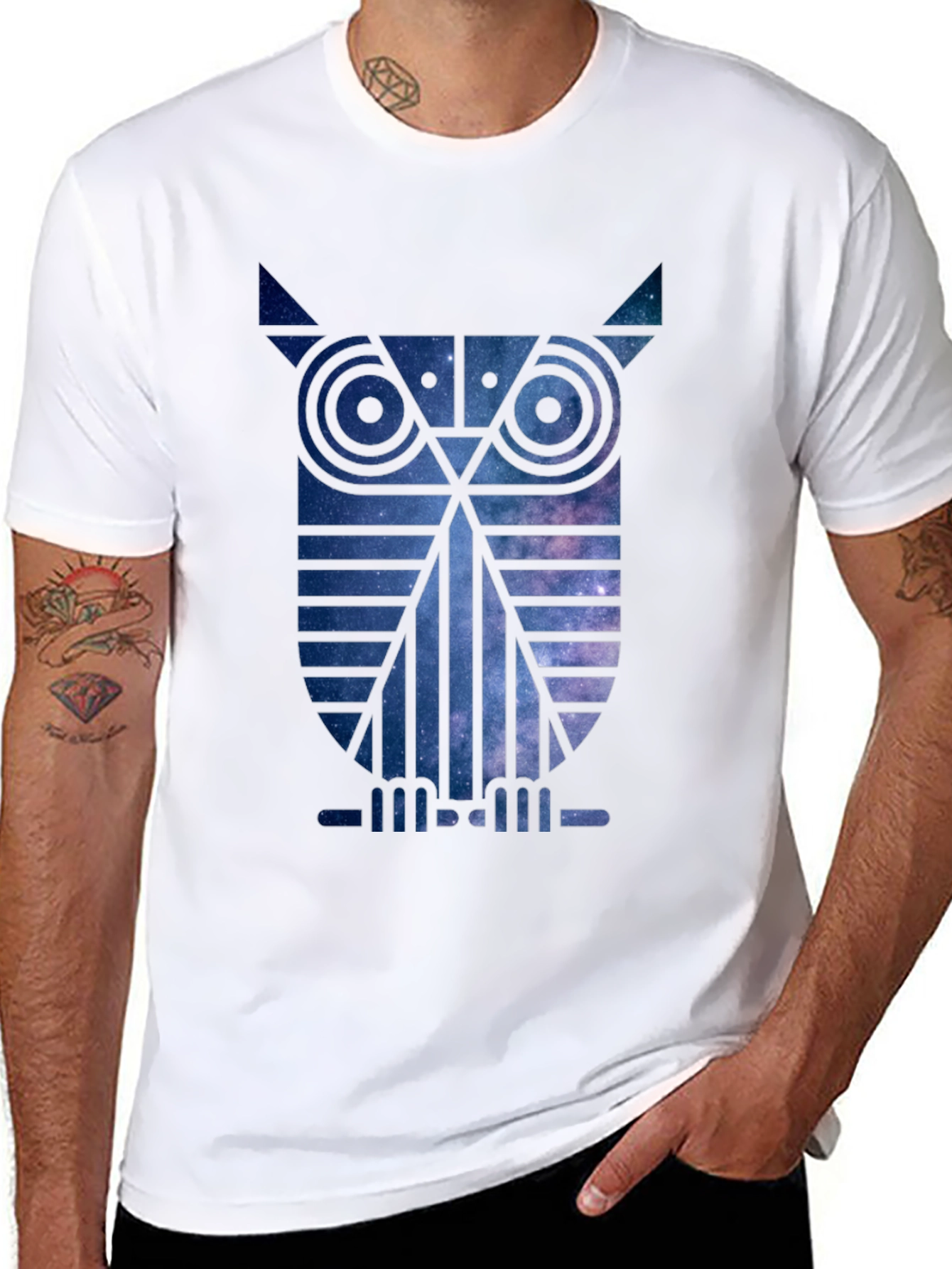 Galaxy Owl Graphic Print Black T-Shirt