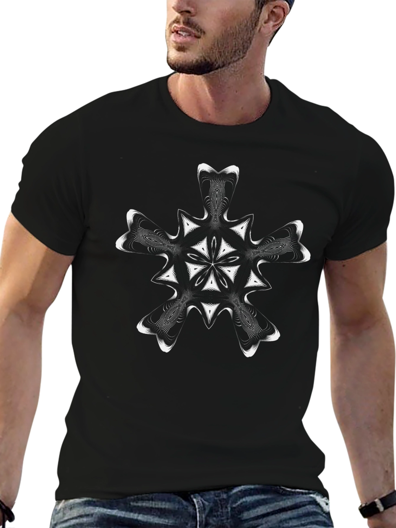 Abstract Snowflake Graphic Black T-Shirt