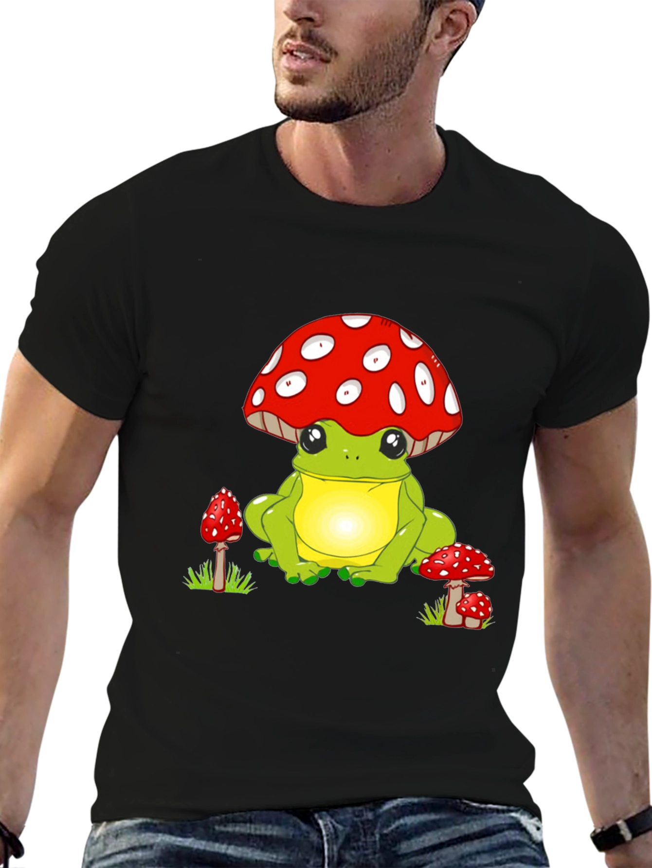 Cute Frog with Mushroom Hat Graphic T-Shirt