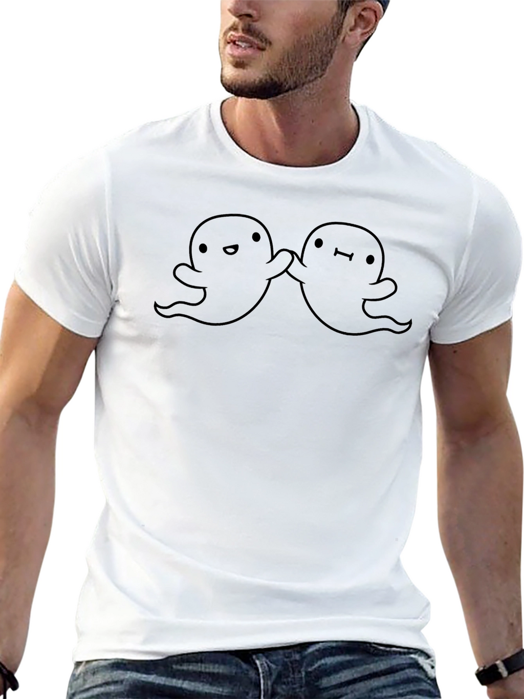 Cute Ghost Friends Black T-Shirt