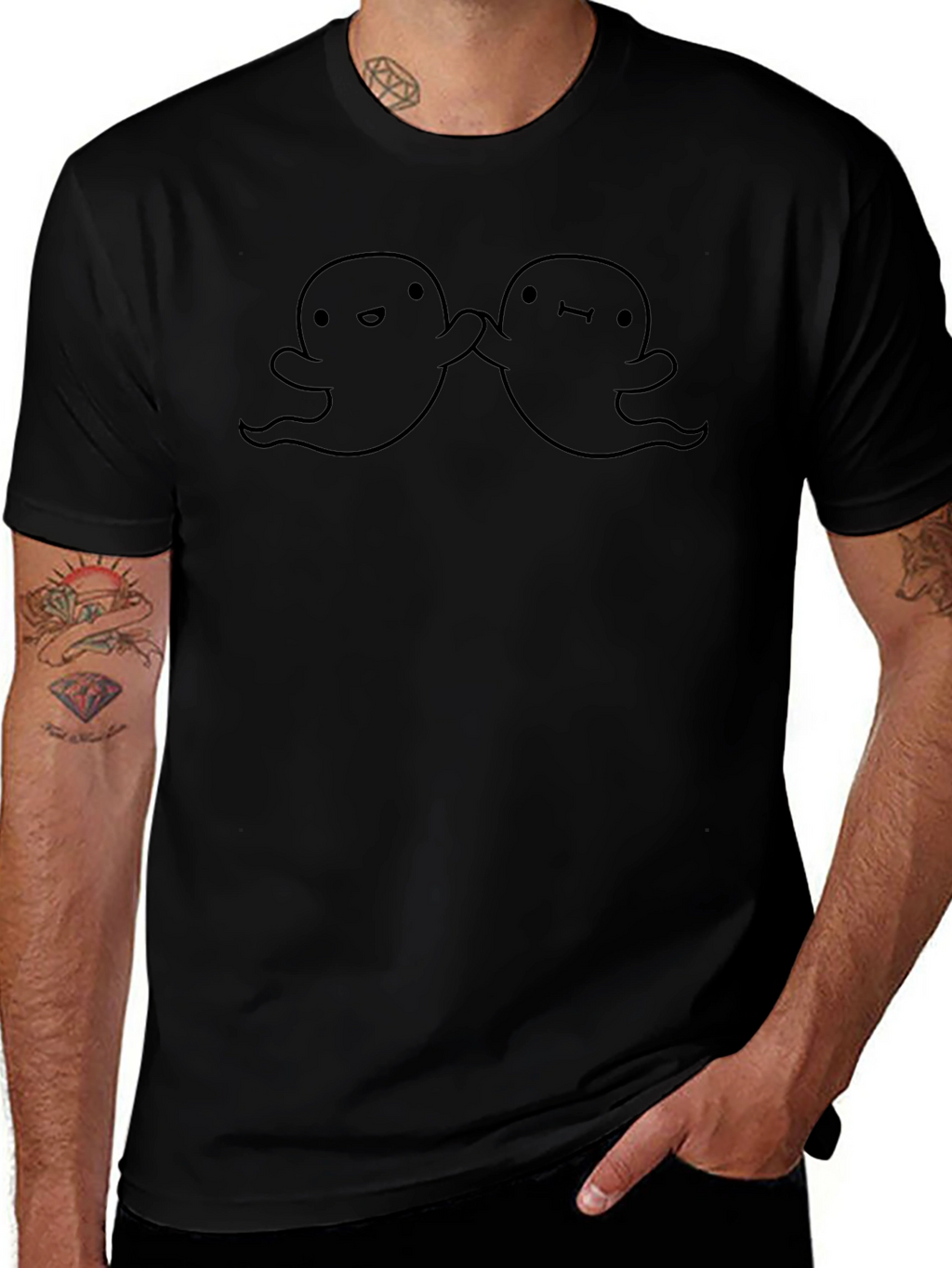 Cute Ghost Friends Black T-Shirt