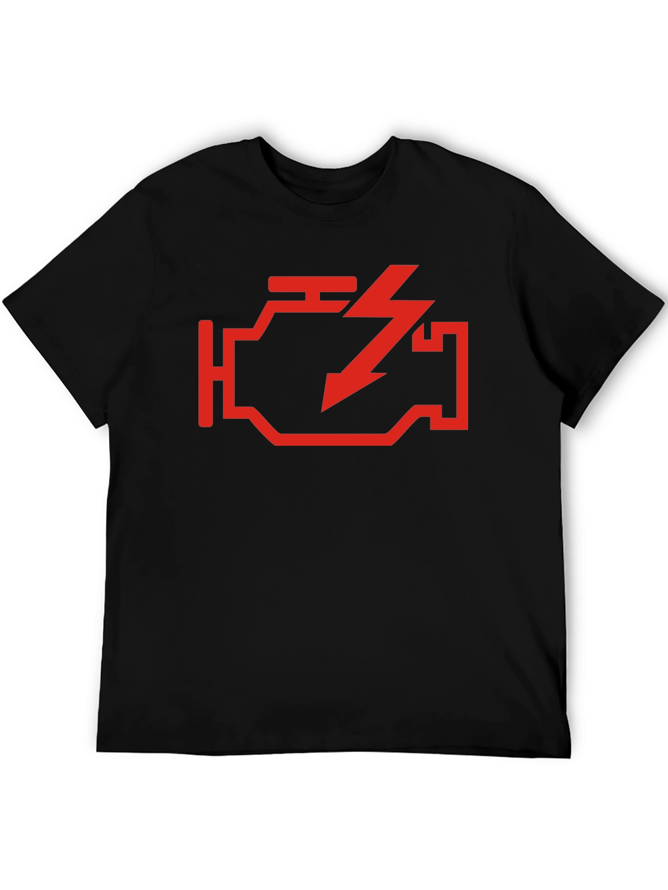Check Engine Tee - Red Warning Design on Black Cotton Shirt