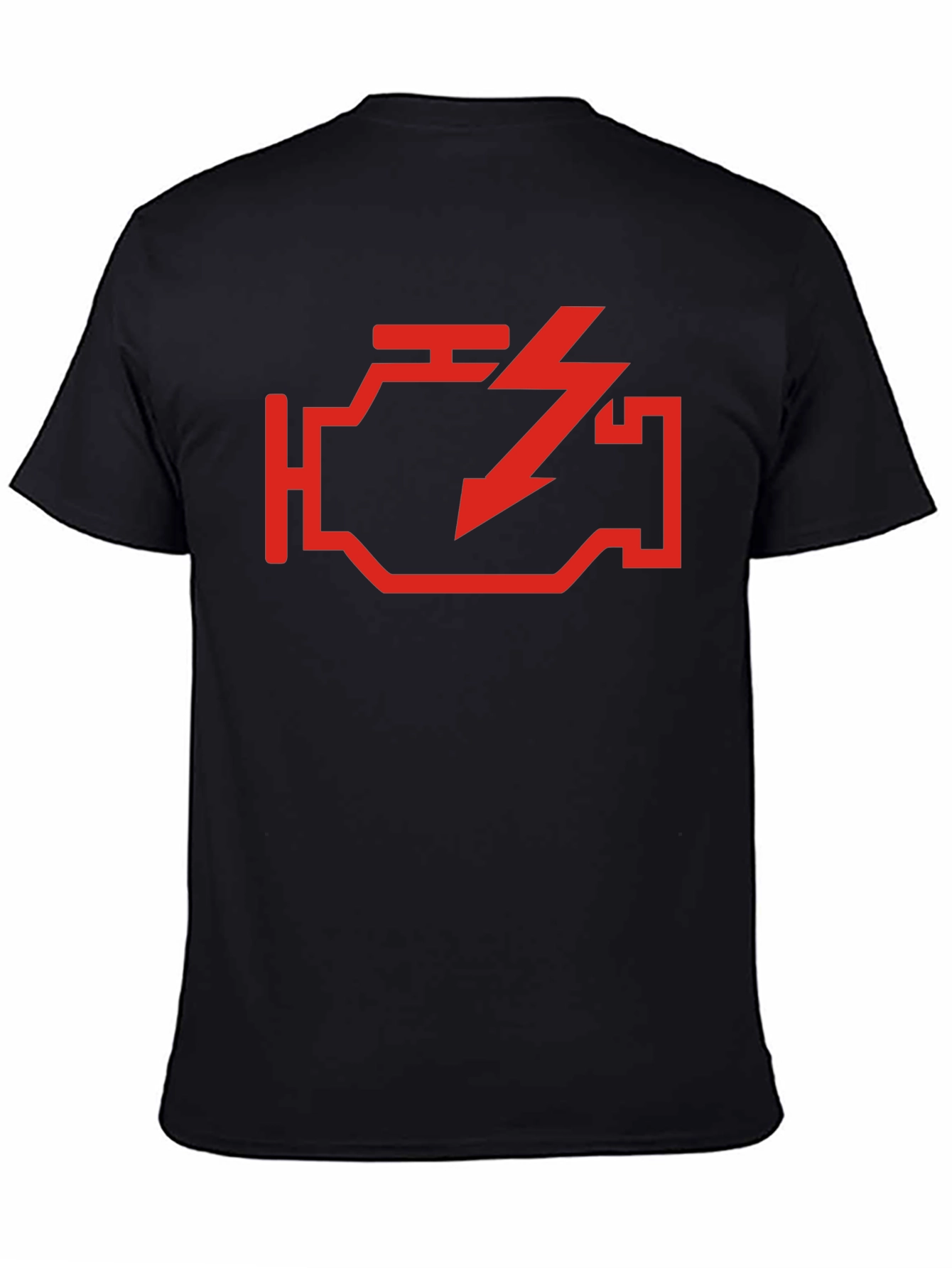 Check Engine Tee - Red Warning Design on Black Cotton Shirt
