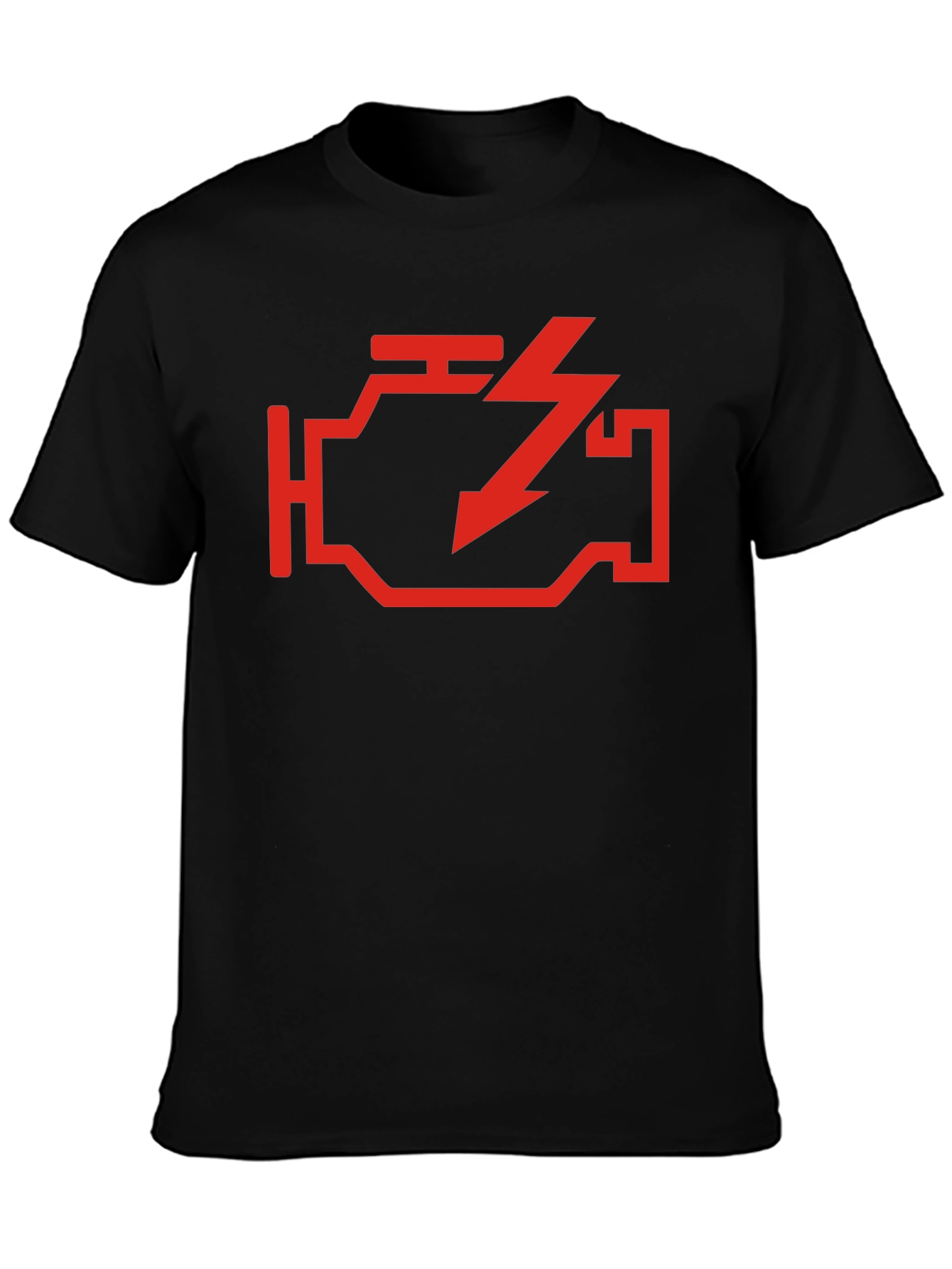 Check Engine Tee - Red Warning Design on Black Cotton Shirt